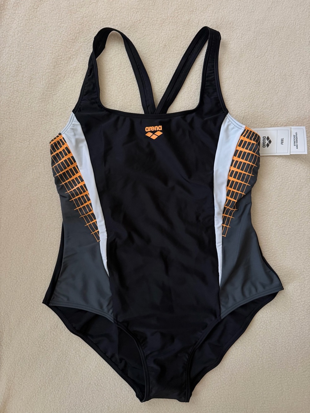 NWT Arena Threefold V-Back One Piece Swimsuit Plus Size 1X / 16W-18W Black Orang